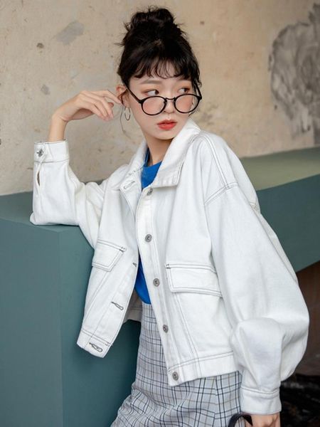 

chic korean style women spring coat fashion white loose outerwear wild turn down collar button short elegant female jackets women's, Black;brown