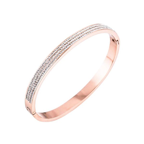 

meicialandat 2021 stainless steel rose gold three rows of zircon opening women bracelet simple fashion woman jewelry bangle, Black