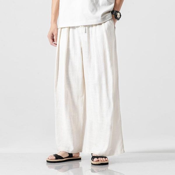 

men's pants 2021 men cotton linen harem vintage hip hop baggy wide leg, Black