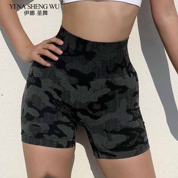 

high waist yoga sport shorts women gym fitness push up seamless leggings running workout training short pants camouflage colour outfit