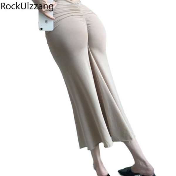 

skirts back and front ruched folds high waist slim summer midi long solid skirt women fashion elegant bandage party casual vintage, Black