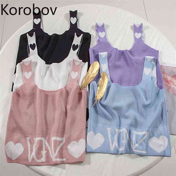 

korobov crop backless sleeveless sweet tank summer new love pattern slim camis streetwear female 210430, White