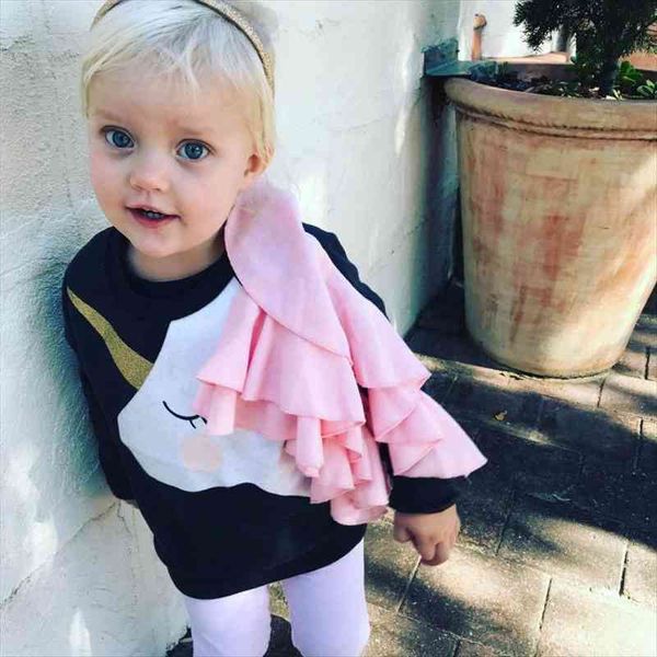 

baby girls kids outfits t shirt long sleeve unicorn ruffle clothes sweatshirts, Blue