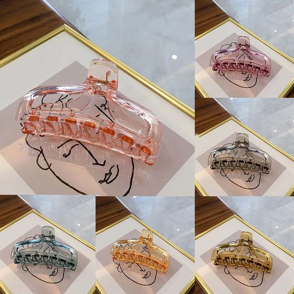 

transparent candy color acrylic hair claw clips big size makeup hair styling barrettes for women hair accessories gifts, Golden;silver