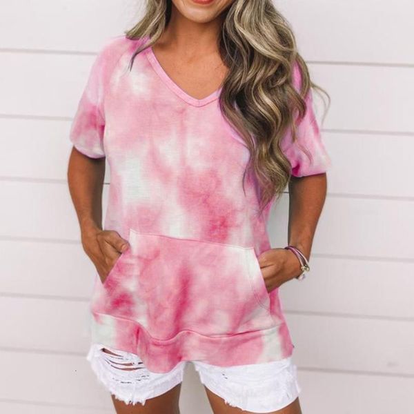 

women's t-shirt ie-dye print harajuku femme short sleeve pullover pocket women fashion bohemia ladies clothes m6 9e6p, White