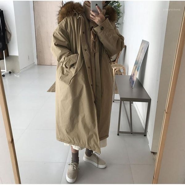 

women's down & parkas 2021 fashion winter jacket x-long women coat cotton zipper warm q367, Black