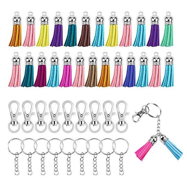 

125pcs velvet tassel keychain making kit women bag pendant zinc alloy lobster clasp car key rings for diy crafts accessories, Silver