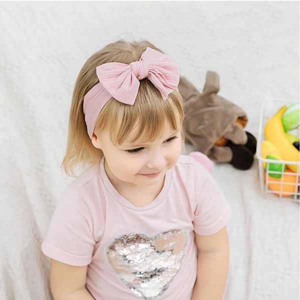 

solid 21 colours sports kids hair band bowknot nylon soft cotton child elastic force hair band baby 17*8cm, Silver