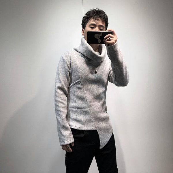 

men's sweaters men autumn winter style classic irregular hem design urban youth fashionable individual character turtle-neck sweater, White;black