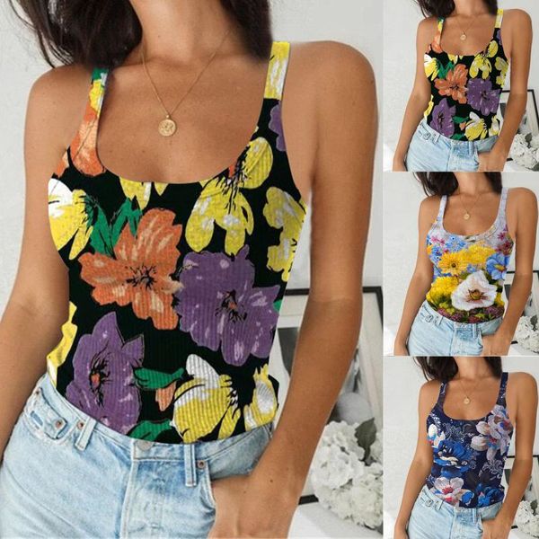 

women's tanks & camis 2021 summer womens sleeveless tank floral print pullover female regular fit wear t-shirt tee clothes for women, White
