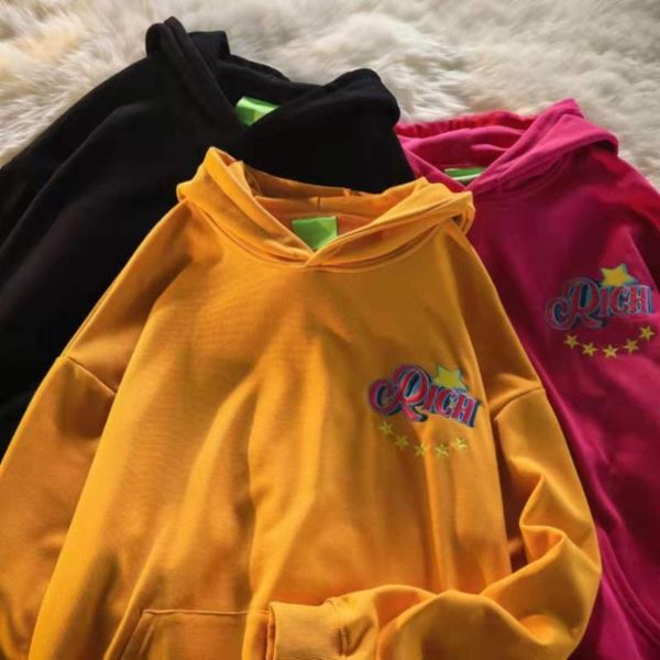 

women's hoodies & sweatshirts harajuku hip hop letter embroidery loose women couples oversized sweatshirt casual autumn pullover outwe, Black