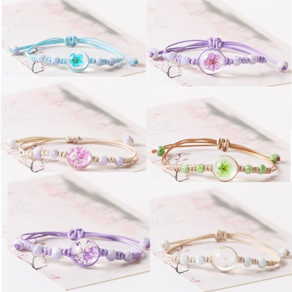 

charm bracelets 1pcs fashion style dried flowers bracelet adjustable ceramic beads for women girl jewelry ornament, Golden;silver