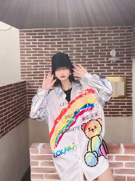 

vests summer european station 2021 spring print beaded bf cardigan women mid-length loose shirt trend, Black;white