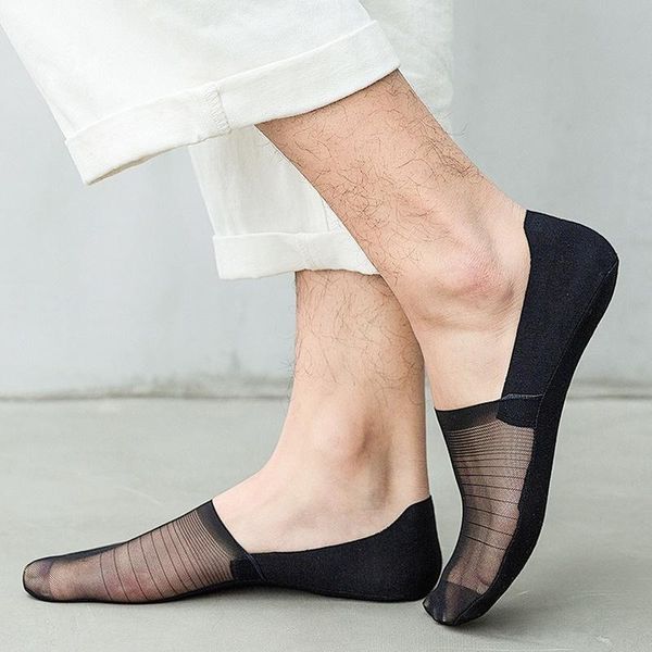

men's socks 2021 novelties man cotton nylon short invisible transparent no show luxury mesh japanese style korean fashion, Black