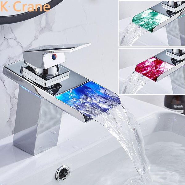 

bathroom sink faucets led light faucet waterfall electric tap and cold water mixer grifo basin black brass chrome torniera1