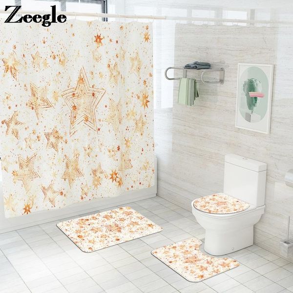 

waterproof shower curtain set bathroom mat anti-slip decor toilet carpet absorbent seat cushion bath mats