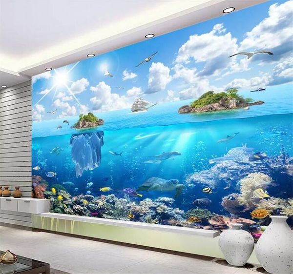 

wallpapers custom po wallpaper sailing island 3d underwater world fish cartoon picture living room children bedroom decorative wall mura