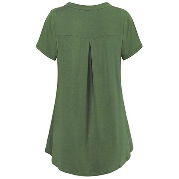 

feitong women blouse summer nice v-neck loose pockets casual blue black pink fashion women's blouses & shirts, White