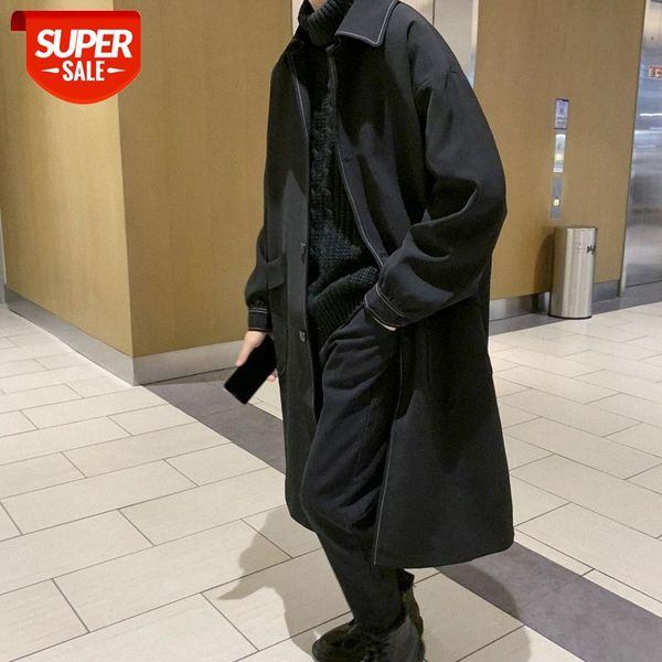 

yemi fashion | pure color men's windbreaker mid-length loose jacket korean style casual coat #gr2z, Black;brown