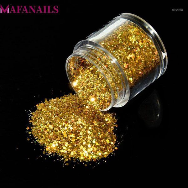 

box holographic nail power 10ml gold color hologram laser glitters dust powder manicure art decorations 12 colors fma011, Silver;gold
