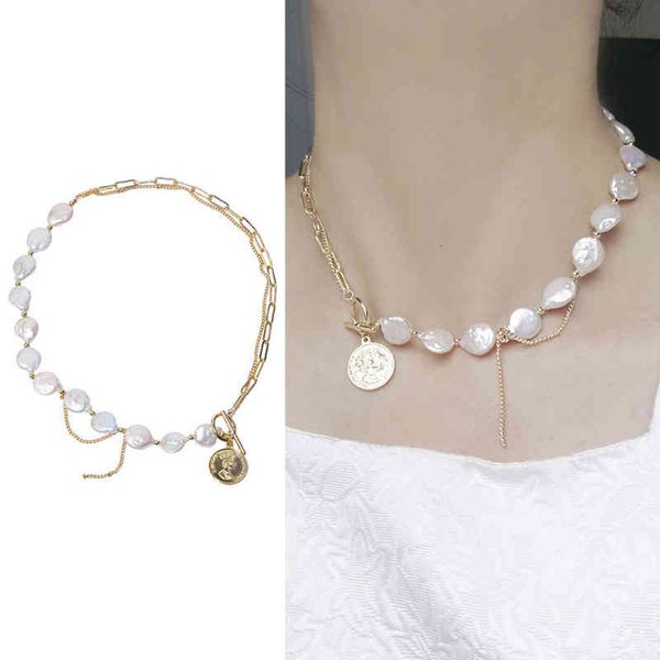 

jewelry design asymmetric pointed button bead necklace female personalized bronze neckchain, Silver