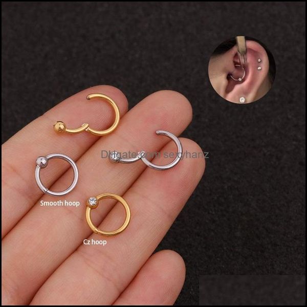 Altri gioielli per il corpo Sellsets 1Piece Single Cz Fly Acciaio inossidabile Daith Orecchino Tragus Orbtial Helix Hoop Piercing Naso Setto Anello Goccia Deli