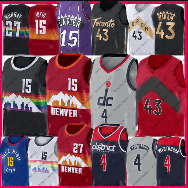 

mens nikola 4 russell 15 westbrook jokic pascal 43 siakam basketball jersey jamal 27 murray vince 15 carter jersey 2020 2021 new size s-2xl, Black;red