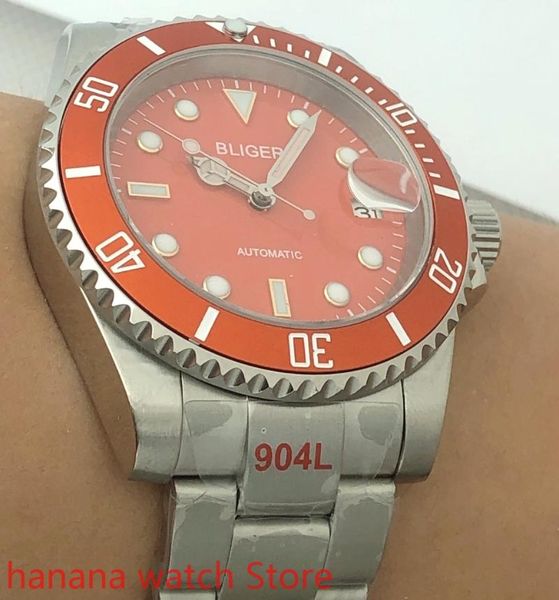 

wristwatches watch men's high-quality luxury sports and leisure waterproof mechanical clock orange bezel rotating 90 clicks, Slivery;brown