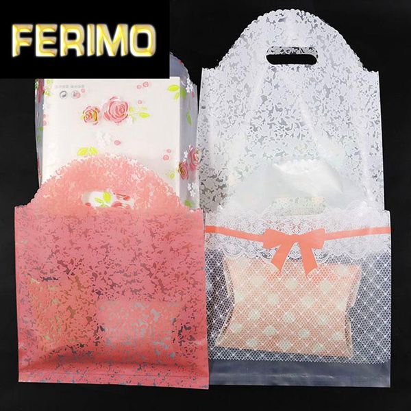 

gift wrap 50pcs lace plastic bag with handle shopping bags clothing wrapping boutique for wedding cookies candy