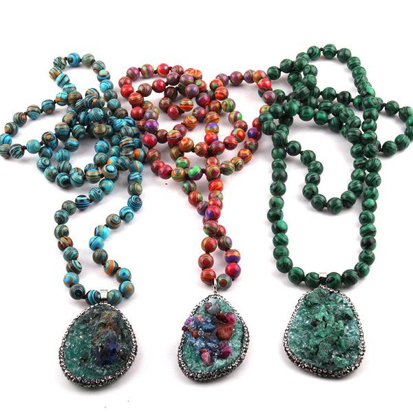 

pendant necklaces bohemian jewelry long knotted handmake paved stone necklace for women statement, Silver