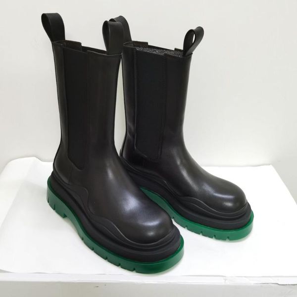 

boots candy color mid-calf women riding shoes thick soled muffin platform real leather knight fashion design 35-40, Black