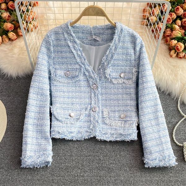 

women's jackets 2021 autumn coarse tweed short coat women elegant cardigan long sleeve lined, Black;brown