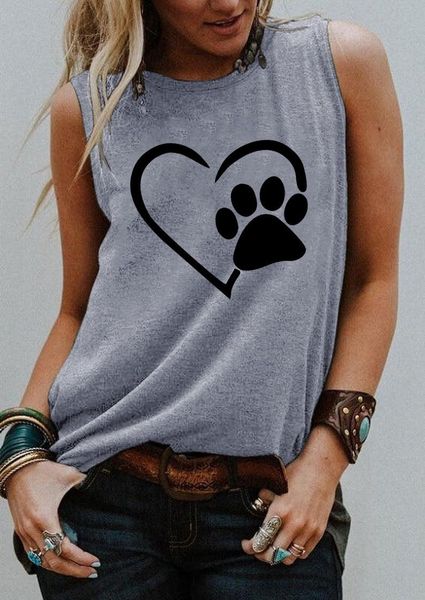 

women's t-shirt 2021 summer love footprint bottomed sleeveless vest, White