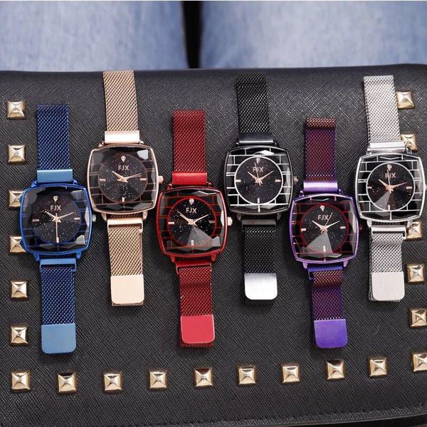 

wristwatches fashion style women's watch square dial watches starry sky wristwatch magnetic band quartz for women clock reloj, Slivery;brown