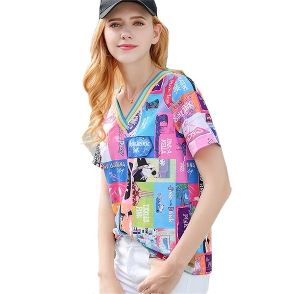 

streetwear 3d printing tshirt summer t shirt women v-neck harajuku cartoon short sleeves t-shirts tee woman clothes 210507, White