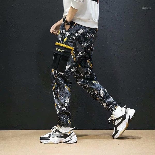 

men's fashion streetwear camouflage jogger men loose fit ankle banded punk style hip hop pants multi pocket cargo1 ev08, Black