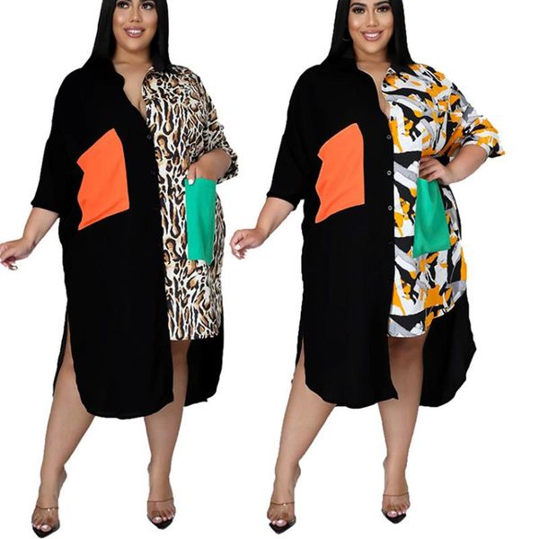 

ethnic clothing plus size african dresses for women 2021 summer party irregular splicing shirt dress clothes casual robe femme vestidos, Red