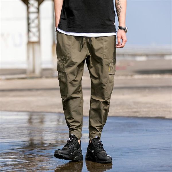 

hip hop jogging cargo multi women pants pocket elastic waist harem male streetwear trousers tactical men, Black