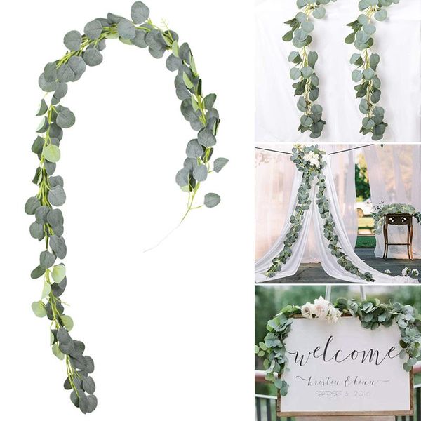 

decorative flowers & wreaths artificial green eucalyptus willow leaves garland vine wedding greenery home birthday party table wall decorati