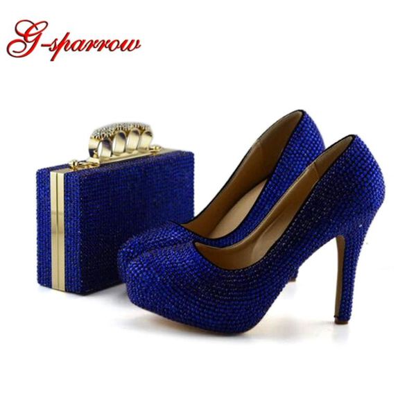 

handmade women rhinestone party pumps royal blue crystal wedding shoes with matching purse evening dress bag, Black