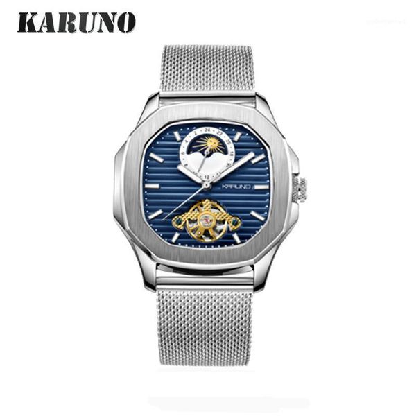 

men automatic watch mechanical wristwatches round business men's wristwatch clock watches mens 2021, Slivery;brown