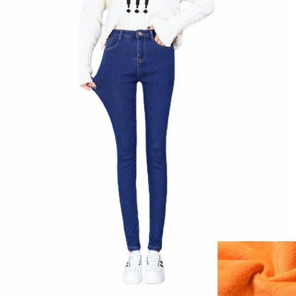 

women's jeans warm women velvet winter denim pants 2021 low rise korean fashion waist jean femme black vaqueros mujer, Blue
