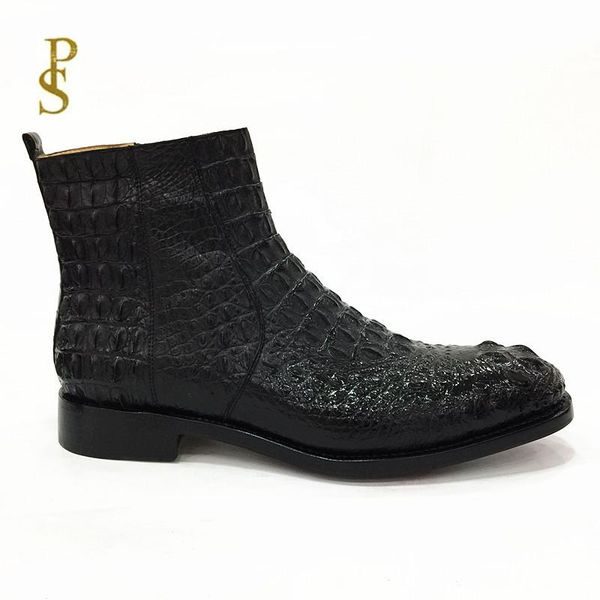 

boots crocodile skin for men hand-made leather outsole, Black