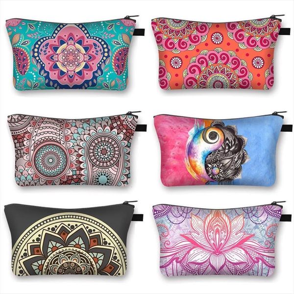 

mandala flower print cosmetic women bag makeup water resistant organizer multifunction beauty
