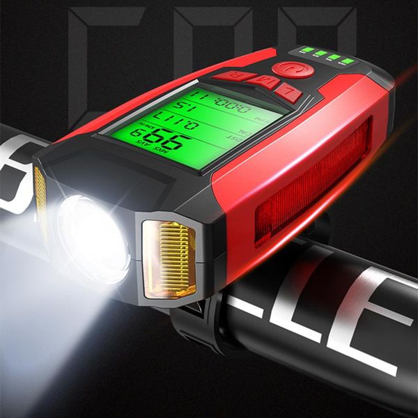 

bike lights headlight usb rechargeable handlebar light horn lcd cycle computer w/ tail