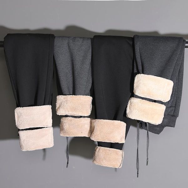 

men's pants -8xl winter warm thick casual fleece sweatpants cashmere trousers for men track mens joggers fitness, Black