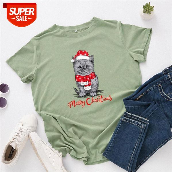 

christmas spot european and american women's loose round neck short-sleeved cotton t-shirt blouse #j570, White
