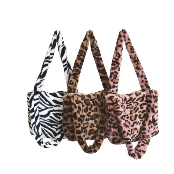 

storage bags winter vintage zebra pattern shoulder underarm bag simple female plush autumn handbag soft warm fur tote purse for lady