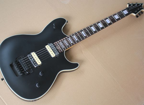 Chitarra elettrica nera opaca all'ingrosso della fabbrica con Floyd Rose, tastiera in palissandro, intarsio perlato a blocchi