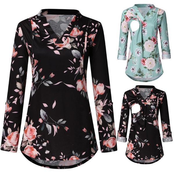 

maternity & tees telotuny women long sleeve breastfeeding print flower nursing blouse spring fashion v-neck top, White